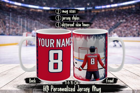 Personalized Washington Name & Number Ice Hockey Jersey Mug, Custom Capitals Hockey Fan Birthday Gift For Dad Mom Brother Sister Husband