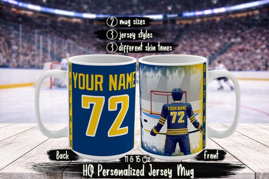 Personalized Buffalo Football Fan Mug  Sabres Inspired Custom Name & Number Jersey Coffee Cup  Sabres Fan Gift Idea