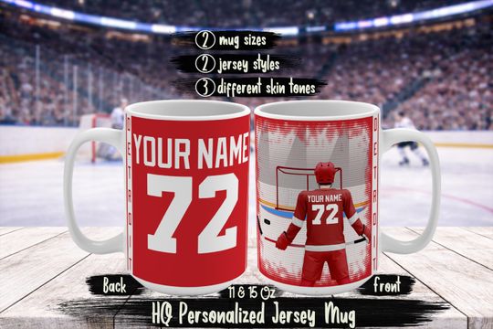 Discover Personalized Detroit Football Fan Mug  Red Wings Inspired Custom Name & Number Jersey Coffee Cup  Red Wings Fan Gift Idea