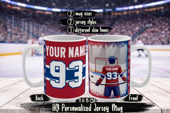 Discover Personalized Montreal Football Fan Mug  Canadiens Inspired Custom Name & Number Jersey Coffee Cup  Canadiens Fan Gift Idea