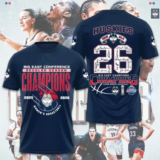 Discover UConn Huskies Women’s Basketball 2026 Big East Champions 3D Shirt