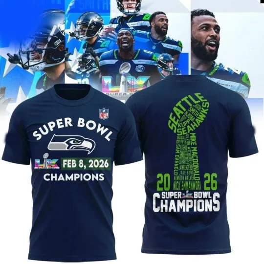 Discover Se@ttle Se@hawks SB LX Champions Feb 8, 2026 Two Sided Shirt Gift Fan