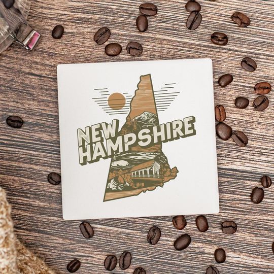 Discover New Hampshire State Ceramic Coaster - Housewarming Gift, New Hampshire Decor