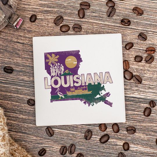 Discover Louisiana State Ceramic Coasters Set, Housewarming Gift, Louisiana Decor, Keepsake