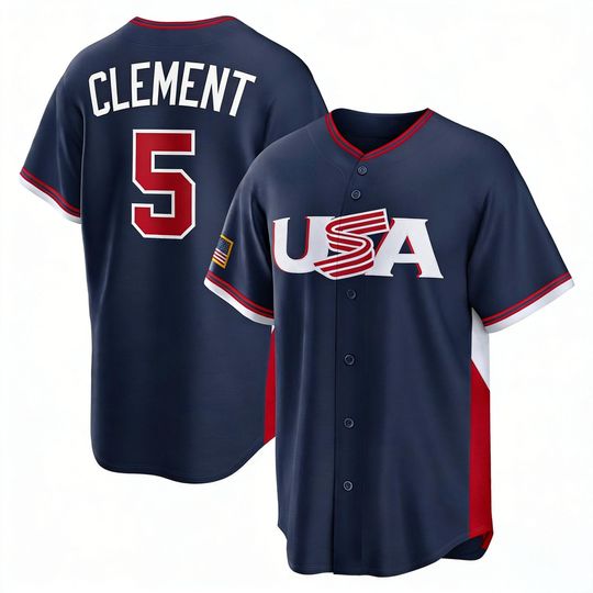 Discover USA Baseball Ernie Clement Road Stadium Jersey,Navy 2026 World Baseball Classic,Fan Name Number Shirt,Men Size,Custom Jersey