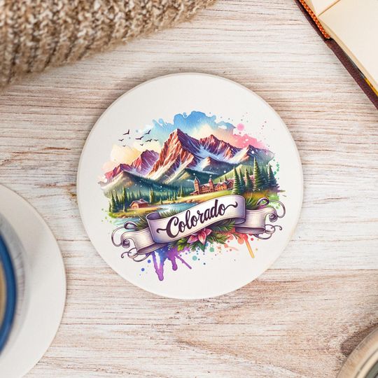 Discover Colorado State Coasters, Colorful Ceramic Coaster, Colorado Decor, Colorado Keepsake, Colorado Home, Housewarming Gift, Watercolor Artwork