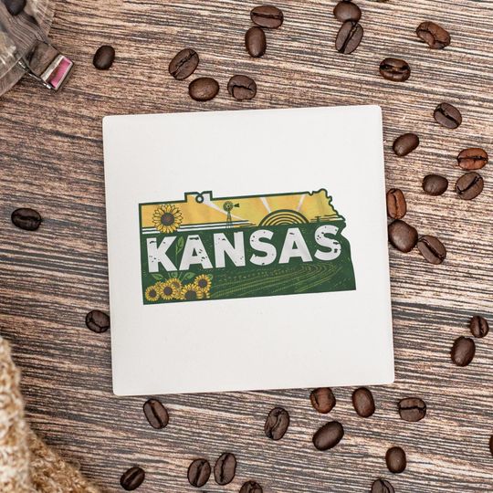 Discover Kansas State Coasters, Housewarming Gift, Ceramic Coaster, Kansas Decor, Kansas Keepsake, Kansas Home Gift, Home Coasters