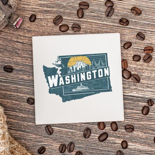 Discover Washington State Coasters, Housewarming Gift, Ceramic Coaster, Washington Decor, Washington Keepsake, Washington Home Gift, Home Coasters