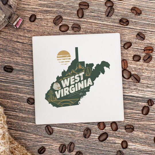 Discover West Virginia State Coasters, Housewarming Gift, Ceramic Coaster, West Virginia Decor, West Virginia Keepsake, West Virginia Home Gift