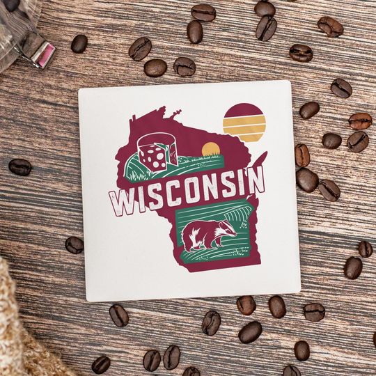 Discover Wisconsin State Coasters, Housewarming Gift, Ceramic Coaster, Wisconsin Decor, Wisconsin Keepsake, Wisconsin Home Gift, Home Coasters