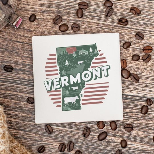 Discover Vermont State Coasters, Housewarming Gift, Ceramic Coaster, Vermont Decor, Vermont Keepsake, Vermont Home Gift, Home Coasters