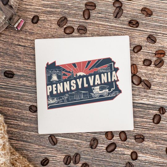 Discover Pennsylvania State Coasters, Housewarming Gift, Ceramic Coaster, Pennsylvania Decor, Pennsylvania Keepsake, Pennsylvania Home Gift