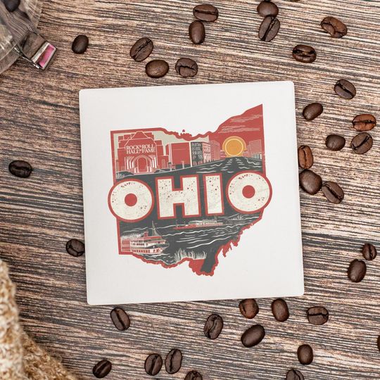 Discover Ohio State Coasters, Housewarming Gift, Ceramic Coaster, Ohio Decor, Ohio Keepsake, Ohio Home Gift, Home Coasters