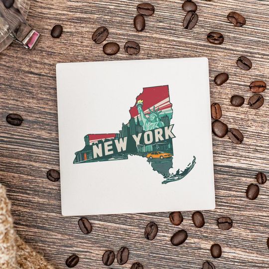 New York State Ceramic Coasters - Housewarming Gift, New York Decor, Keepsake, Home Gift