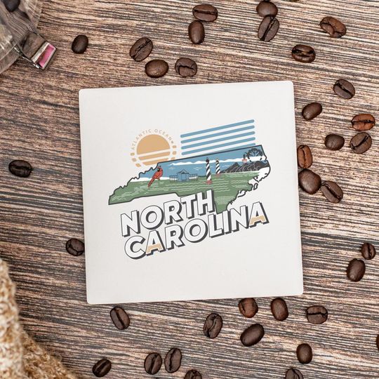 Discover North Carolina State Coasters, Housewarming Gift, Ceramic Coaster, North Carolina Decor, North Carolina Keepsake, North Carolina Home Gift
