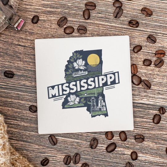 Discover Mississippi State Coasters, Housewarming Gift, Ceramic Coaster, Mississippi Decor, Mississippi Keepsake, Mississippi Home Gift, Home Coaster