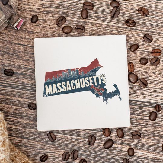 Discover Massachusetts State Coasters, Housewarming Gift, Ceramic Coaster, Massachusetts Decor, Massachusetts Keepsake, Massachusetts Home Gift