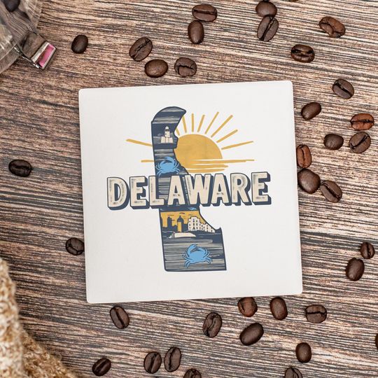 Discover Delaware State Coasters, Housewarming Gift, Ceramic Coaster, Delaware Decor, Delaware Keepsake, Delaware Home Gift, Home Coasters