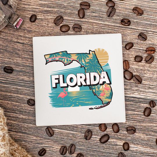 Discover Florida State Coasters, Housewarming Gift, Ceramic Coaster, Florida Decor, Florida Keepsake, Florida Home Gift, Home Coasters