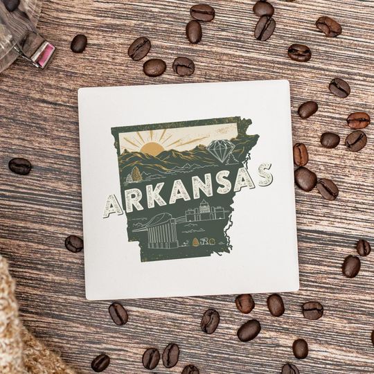 Discover Arkansas State Coasters, Housewarming Gift, Ceramic Coaster, Arkansas Decor, Arkansas Keepsake, Arkansas Home Gift, Home Coasters