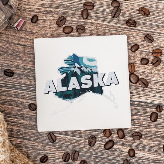 Alaska State Ceramic Coasters, Housewarming Gift, Alaska Home Decor, Keepsake, Kitchen & Dining