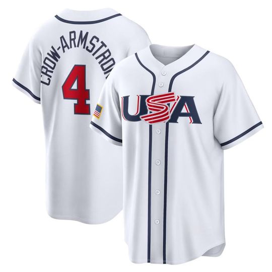 Discover USA Baseball Pete Crow-Armstrong Road Stadium Jersey,White 2026 World Baseball Classic