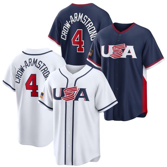 Discover Men's USA Baseball Pete Crow-Armstrong White/Navy 2026 World Baseball Classic Road Stadium Jersey