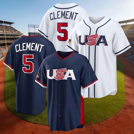 Discover Men's USA Baseball #5 Ernie Clement White/Navy 2026 World Baseball Classic Road Stadium Jersey