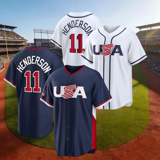 Discover Men's USA Baseball Jersey #11 Gunnar Henderson White/Navy 2026 World Baseball Classic