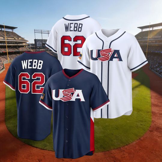 Discover Men's USA Baseball 62 Logan Webb White/Navy 2026 World Baseball Classic Jersey