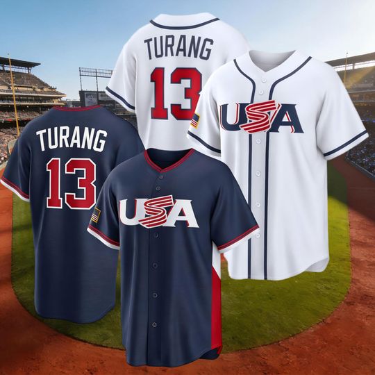 Discover Men's USA Baseball #13 Brice Turang White/Navy 2026 World Baseball Classic Jersey