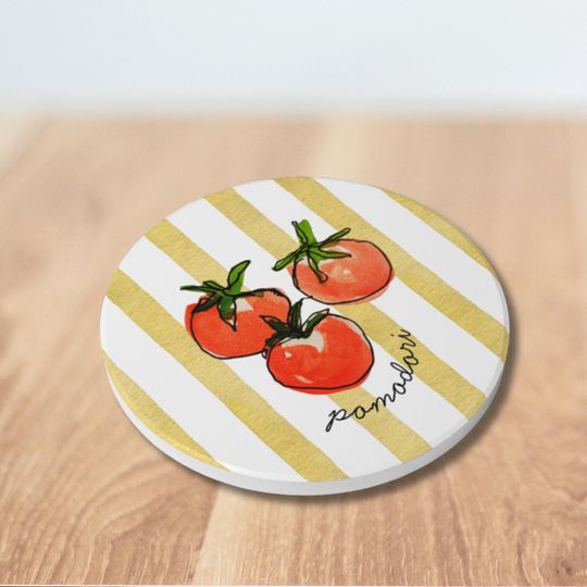 Discover Watercolor Tomatoes Ceramic Coaster Mediterranean Kitchen Drink Mat