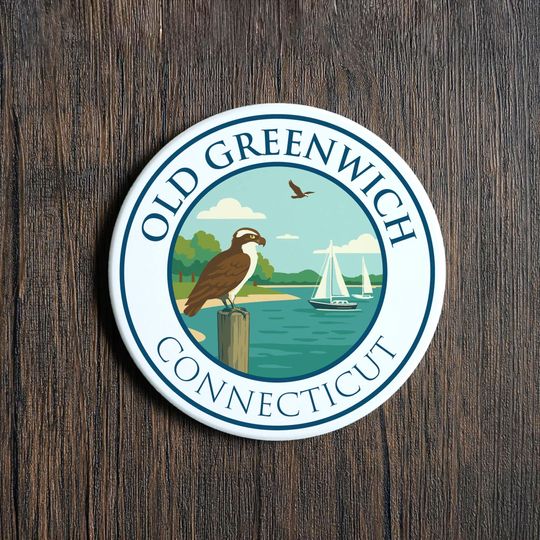 Old Greenwich Ceramic Coaster Coastal Osprey Connecticut Souvenir