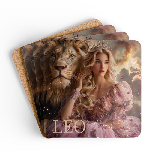 Discover Leo Zodiac Ceramic Coaster Set with Solar Lion and Celestial Design