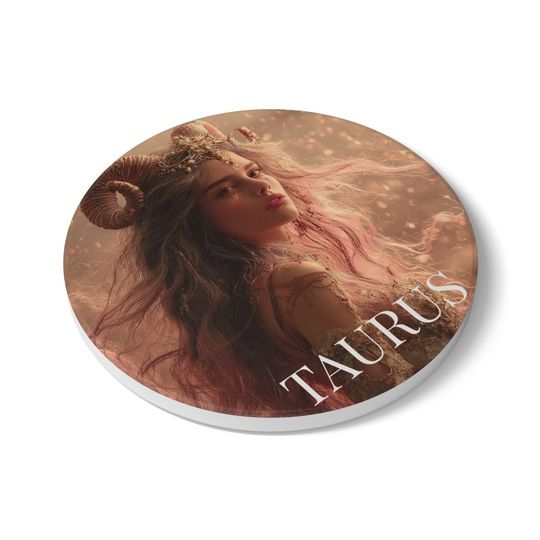 Taurus Zodiac Ceramic Coaster - Earth Goddess Bull Art