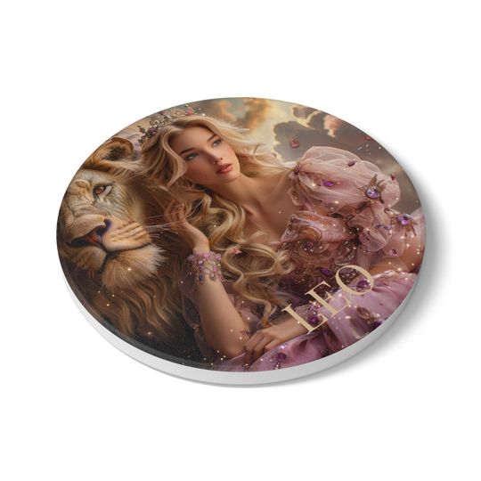 Discover Leo Zodiac Ceramic Coaster | Solar Lion Goddess Art | Astrology Gift | Fire Sign Drink Coaster