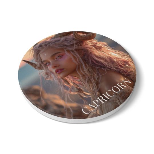 Discover Capricorn Zodiac Ceramic Coaster | Mountain Goddess Art | Astrology Gift | Round or Square Drink Coaster