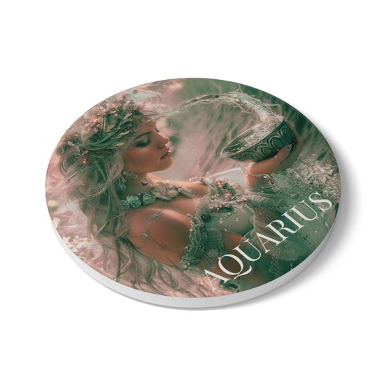Discover Aquarius Zodiac Ceramic Coaster Water Bearer Goddess Art Astrology Gift Air Sign Drink Coaster