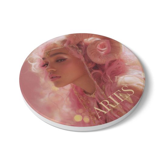 Aries Zodiac Ceramic Coaster Rose Gold Astrology Gift