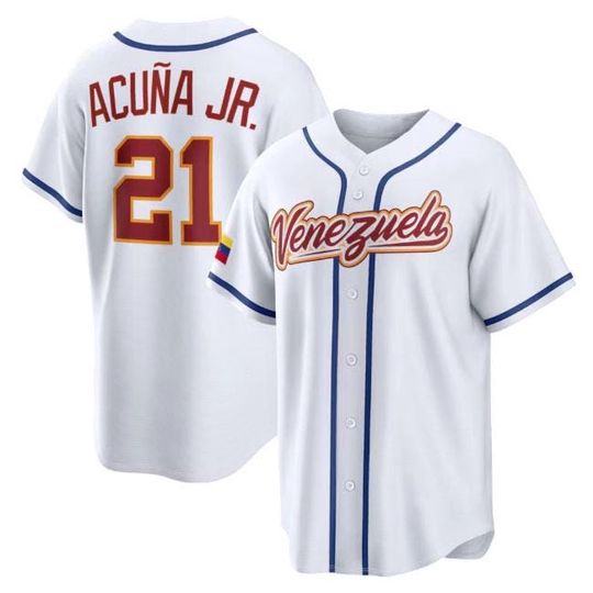 Discover Man's Youth Ronald Acua Jr. #21 WBCC Venezuela Baseball Jersey White Customized Fan Shirt