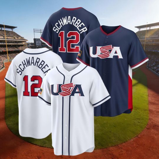 Discover Men's USA Baseball #12 Kyle Schwarber White/Navy 2026 World Baseball Classic Jersey