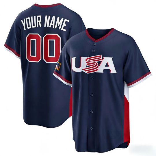 Discover Custom WBCC USA Baseball Jersey Navy Customized Fan Shirt Man's Youth