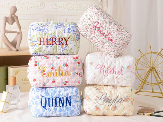 Embroidery Makeup Bag, Floral Cosmetic Organizer, Travel Toiletry Bag, Women's Bridesmaid Gift