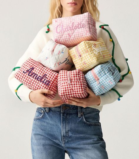 Personalized Embroidered Floral Makeup Bag: Perfect for Bridesmaids, Bridal Shower, Travel Organizer, Valentines Gift for Her