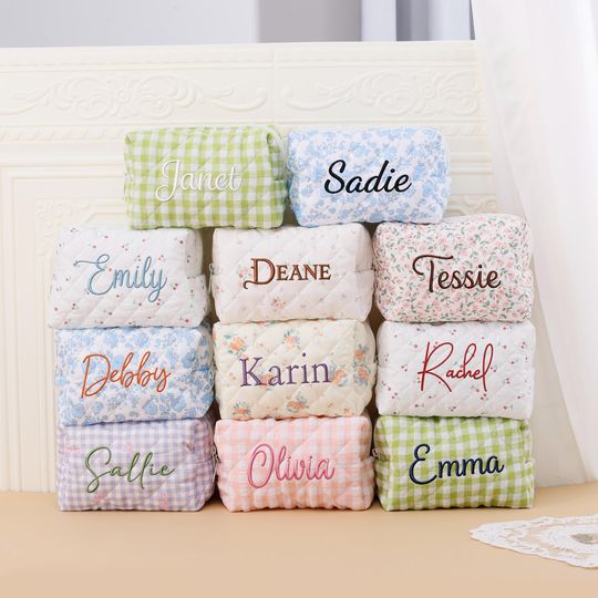 Personalized Embroidered Makeup Bag, Cosmetic Bag, Monogram Toiletry Bag, Bachelorette and Bridesmaid Gifts