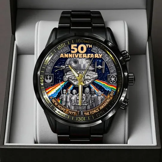 Discover Star Wars 50th Anniversary Black Stainless Steel Watch Calendar Band Jewelry