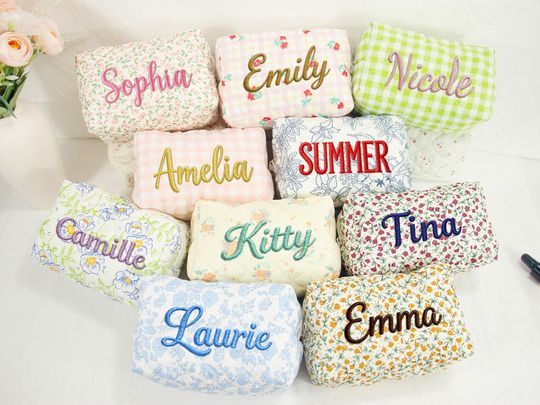 Personalized Embroidered Makeup Bag | Custom Travel Toiletry Organizer | Vintage Cosmetic Pouch | Gift for Her, Bridesmaid Gift