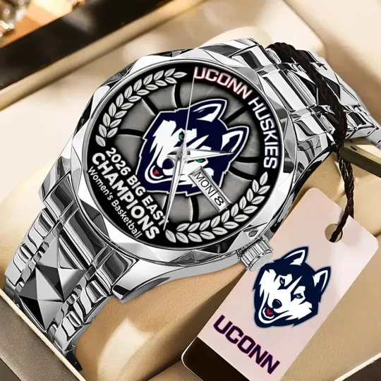 Discover Huskies Women’s Basketball 2026 Big East Champions Black Stainless Steel Watch