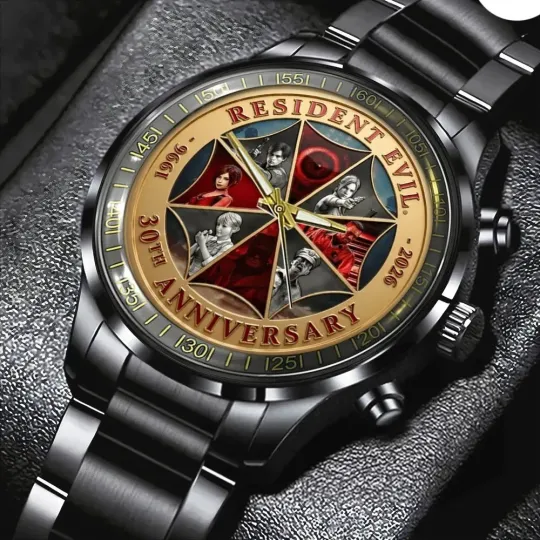 Discover Resident Evil 30th Anniversary Black Stainless Steel Watch 1996-2026