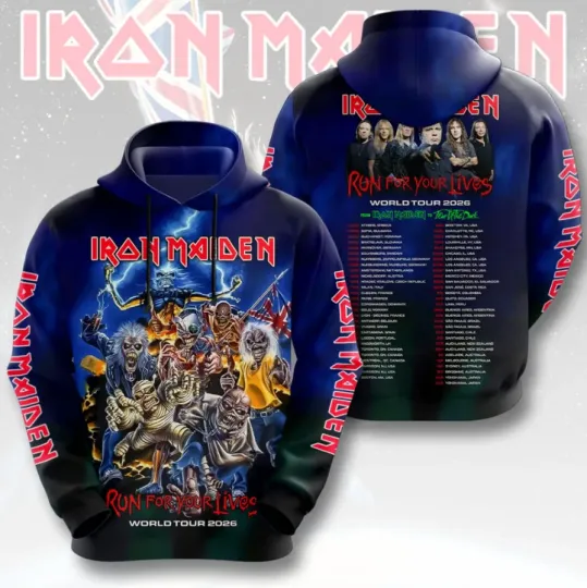 Discover 1Iron Maiden1 2026 World Tour Run For Your Lives 3D Printed Hoodie